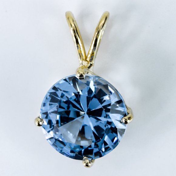 14 Karat Yellow Gold with Solitaire Round Blue Topaz Gemstone Pendant Charm - Picture 1 of 3